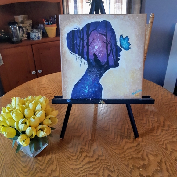 SOLD π Unique Painting Woman & Butterfly - Picture 3 of 3